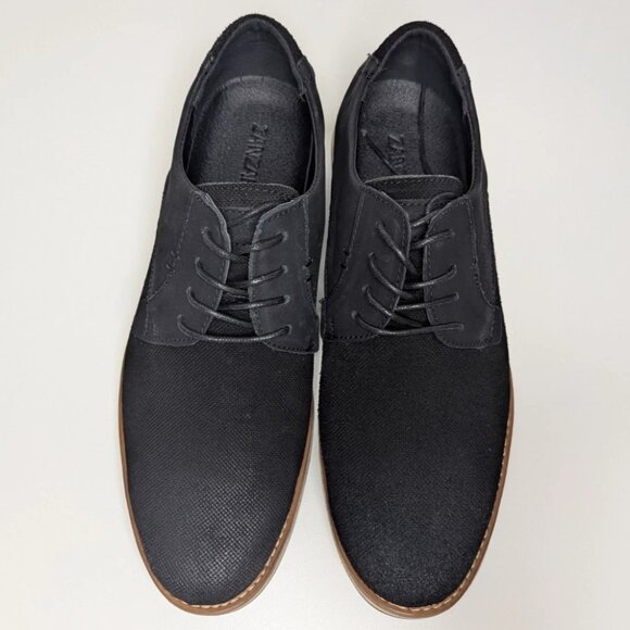 NEW! Mens Sz 12 ZANZARA Black Leather Canvas Lace Up BLAZE Oxfords Shoes - Picture 1 of 9